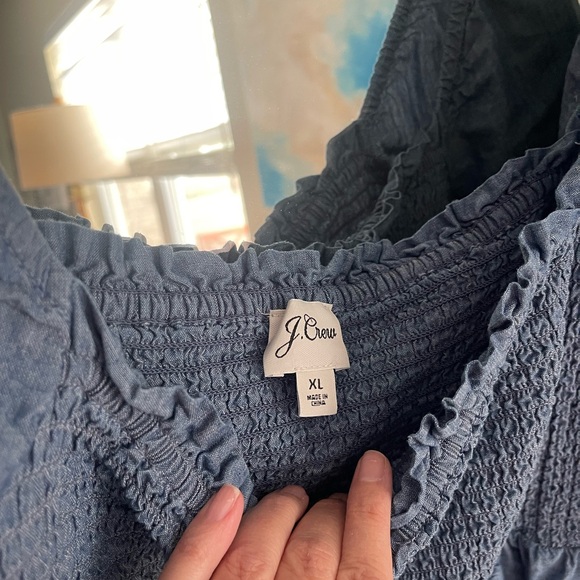 J. Crew Re-Imagined Cropped Denim Smocked Milk Maid Puff Sleeve‎ Top Size XL - Picture 5 of 8